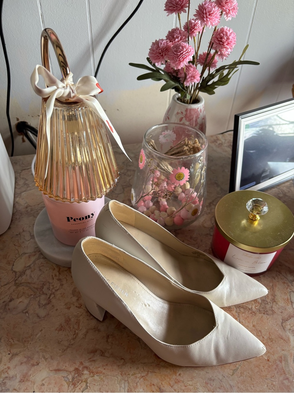 Marc Fisher Cream Pointed-Toe Block Heel Pumps